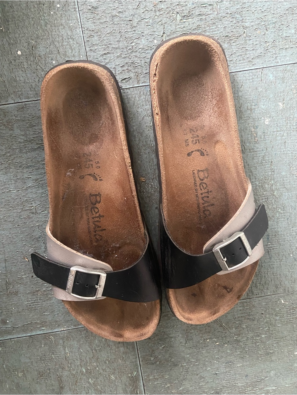 Birkenstock Two-Tone Black and Silver Slide Sandals